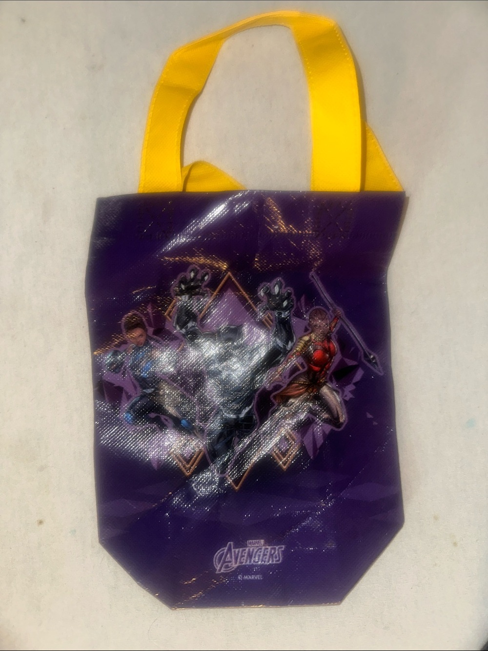 Vintage Collectible Marvel Purple Tote Bag with Yellow Handles Avengers
